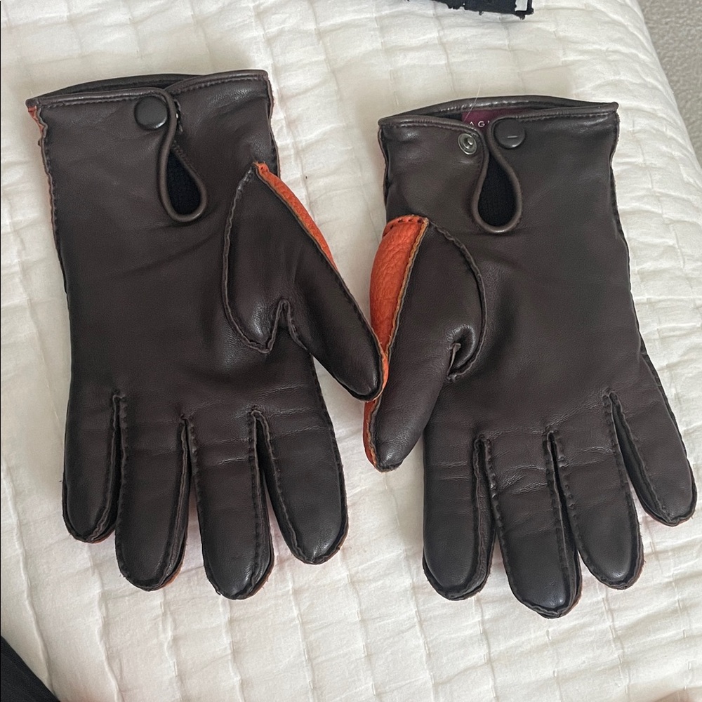 Agnelle Cashmere-Lined Orange Leather Gloves